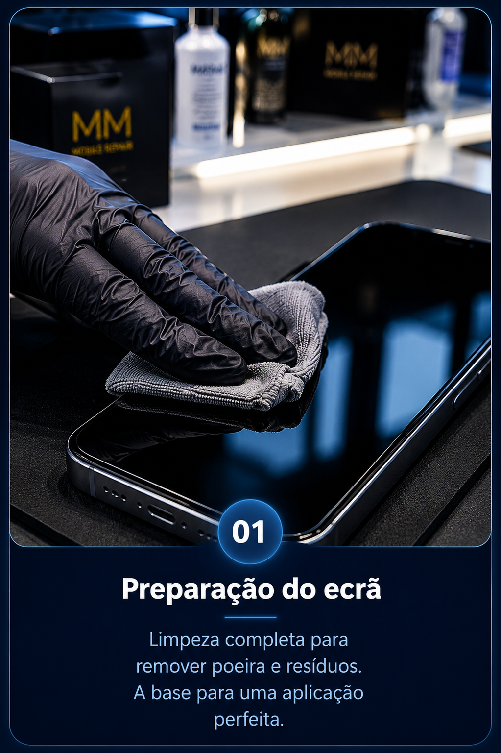 Preparação do ecrã antes da aplicação da película