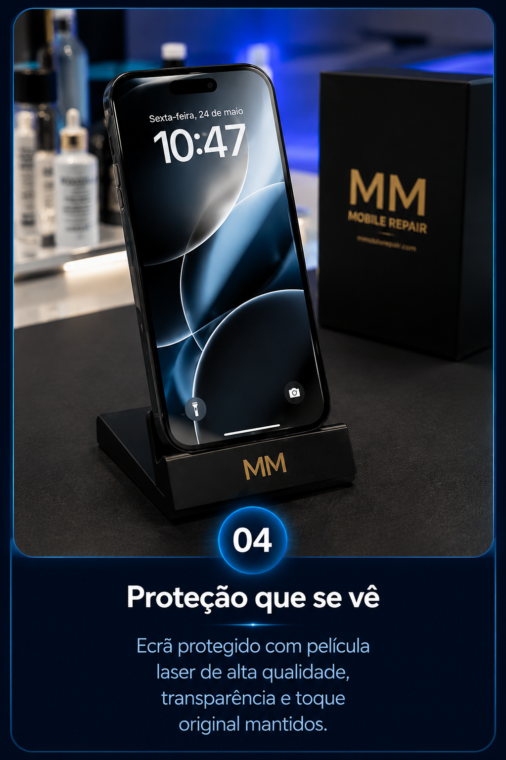 Telefone com película aplicada e acabamento final